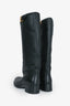 Prada Black Grain Leather Buckled Riding Boot Size 37.5