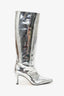 By Far Silver Leather Knee High Pointed Boots Size 38