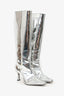 By Far Silver Leather Knee High Pointed Boots Size 38