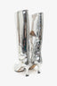 By Far Silver Leather Knee High Pointed Boots Size 38