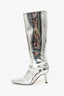 By Far Silver Leather Knee High Pointed Boots Size 38