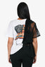 Sacai 2020 White/Black Printed T-Shirt/Pleated Mesh Top Size 1