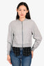 3.1 Phillip Lim Grey Flannel Detail Zip-Up Baseball Style Jacket Size XS