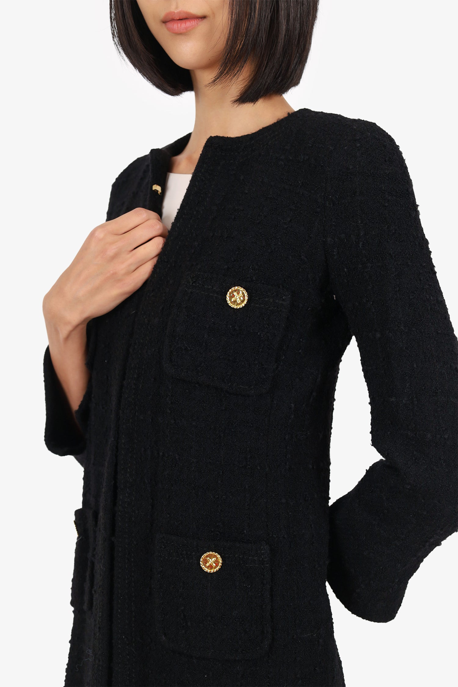 EDWARD ACHOUR ジャケット Edward Achour Paris Black Tweed Long Jacket Size 36 – Mine