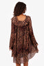 Ganni Brown/Black Animal Print Pleated Long Sleeve Dress Size 40