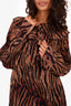 Ganni Brown/Black Animal Print Pleated Long Sleeve Dress Size 40