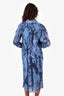 Ganni Blue Long Sleeve Pleated Midi Dress Size 36