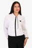 Prada White Terry Cloth Triangle Logo Zip-Up Sweater Size 40