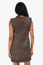 Maje Brown Sequin Knit Mini Dress Size 36