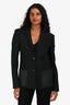Burberry Black Wool Single Breasted Leather Pocket Blazer Size 4