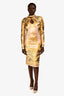 Fendi x Versace 'Fendace' Gold Logo Pattern Midi Dress Dize 40
