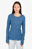 Tibi Blue Ribbed Knit Long Sleeve Top Size S