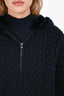 Loro Piana Navy Cashmere Cable Knit Zip-Up Sweater Size S
