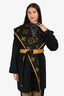 Louis Vuitton Black/Yellow Monogram Wool Leather Belted Wrap Coat Size 42