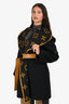 Louis Vuitton Black/Yellow Monogram Wool Leather Belted Wrap Coat Size 42