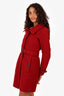 Burberry London Red Wool Single Breasted Coat Size 2