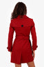 Burberry London Red Wool Single Breasted Coat Size 2