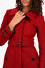 Burberry London Red Wool Single Breasted Coat Size 2