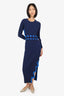 PH5 Navy Aster Wavy Rib-Knit Midi Dress Size M