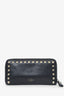 Valentino Black Leather Rockstud Zip Around Wallet
