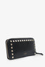 Valentino Black Leather Rockstud Zip Around Wallet