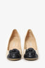 Pre-Loved Chanel™ Beige/Black Leather Camellia CC Cap Toe Pumps Size 38