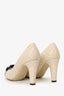 Pre-Loved Chanel™ Beige/Black Leather Camellia CC Cap Toe Pumps Size 38