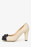 Pre-Loved Chanel™ Beige/Black Leather Camellia CC Cap Toe Pumps Size 38