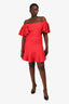 Valentino Red Ruffled Off Shoulder Mini Dress Size 6