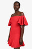 Valentino Red Ruffled Off Shoulder Mini Dress Size 6