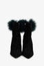 Jimmy Choo Black Suede Green Fur Trimmed Booties Size 38