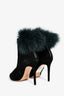 Jimmy Choo Black Suede Green Fur Trimmed Booties Size 38