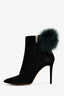 Jimmy Choo Black Suede Green Fur Trimmed Booties Size 38