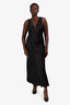 Frame Black Satin Lace Front Midi Slip Dress Size M