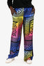 Versace Pink Multicoloured Logo Silk Blend Wide Leg Trousers Size 42