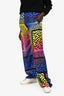 Versace Pink Multicoloured Logo Silk Blend Wide Leg Trousers Size 42