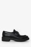 Prada Black Brushed Leather Logo Plaque Loafers Size 39.5