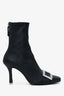 Black Suede Black Leather/Crystal Buckle Heeled Ankle Boots Size 38