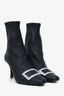 Black Suede Black Leather/Crystal Buckle Heeled Ankle Boots Size 38