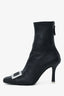 Black Suede Black Leather/Crystal Buckle Heeled Ankle Boots Size 38