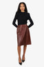 Pre-Loved Chanel™ Burgundy Leather Knee Length Skirt Size 40