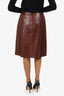 Pre-Loved Chanel™ Burgundy Leather Knee Length Skirt Size 40