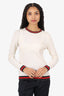 Gucci Cream/Red/Gold Trim Wool Knit Long Sleeve Sweater Size M