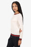 Gucci Cream/Red/Gold Trim Wool Knit Long Sleeve Sweater Size M