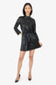 Nanushka Black Faux Leather Belted Button Up Dress Size M