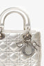 Christian Dior 2017 Silver Metallic Leather Cannage Small Lady Dior with Strap
