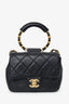 Pre-Loved Chanel™ 2019 Black Lambskin Quilted Mini In The Loop Circular Handle Bag