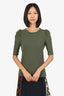 Veronica Beard Green Ribbed Puff Sleeve Top Size S