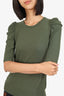 Veronica Beard Green Ribbed Puff Sleeve Top Size S