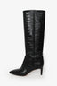 Paris Texas Black Croc Embossed Stiletto 60 Tall Boots Size 38